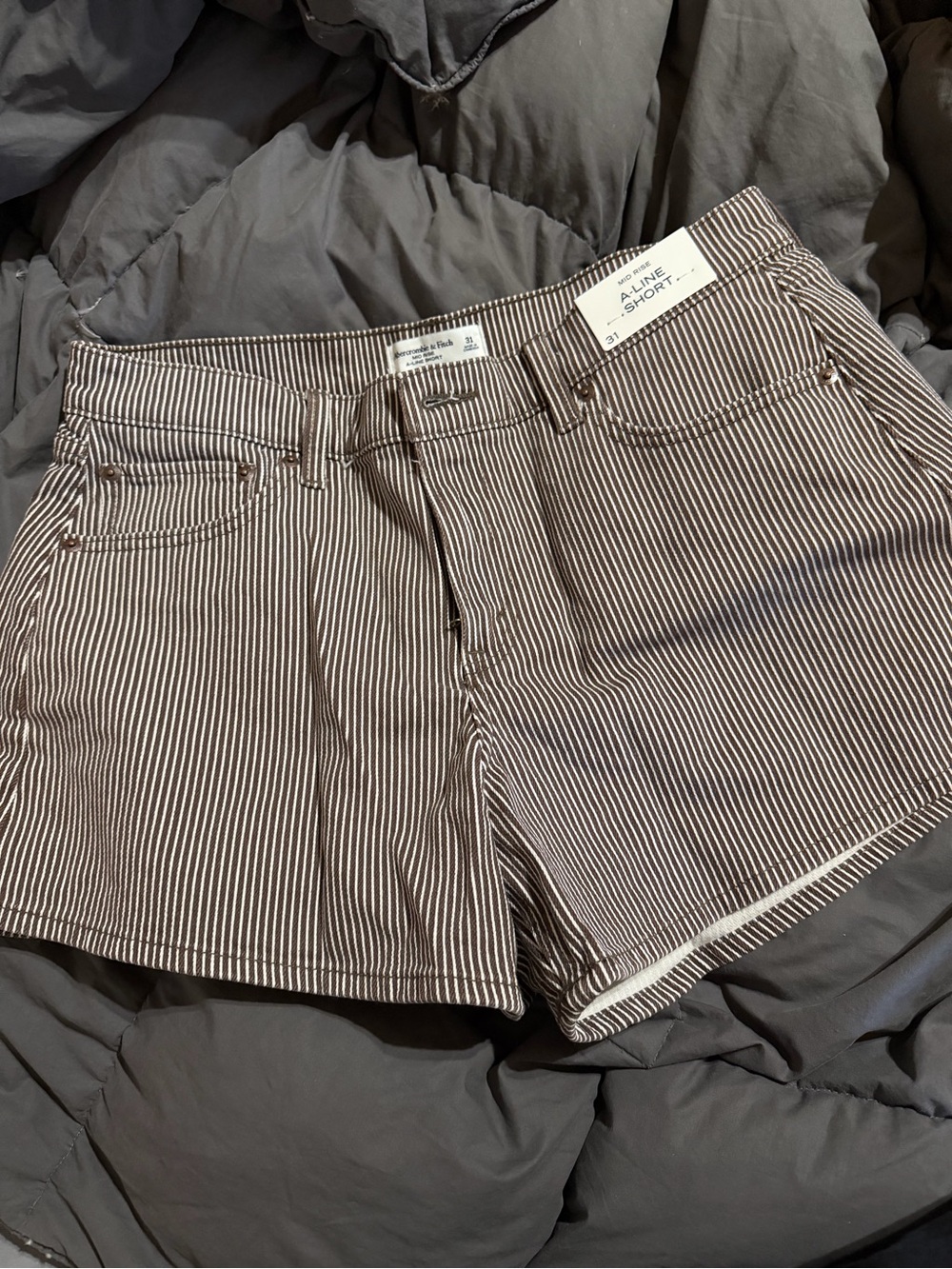 Abercrombie & Fitch Brown and White Striped Jean Shorts